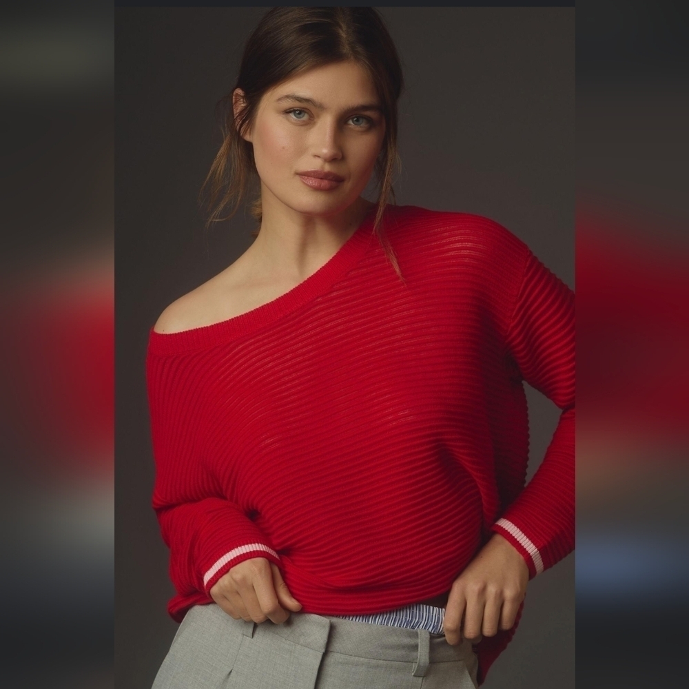 Anthropologie Red Ribbed Sweater